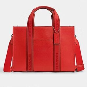Coach Red Leather Structured Satchel with Detachable Strap